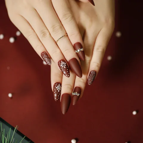 Christmas press on nails snowflake love snowman manicure short almond bow long nail wholesale