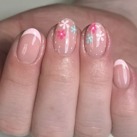 Simple French Rose Pink press on nails Color Flower Fresh Wearing False Nail Short Round Nail Art Nail Film