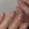 Sweet and cool silver glitter French sticker white starry short nail