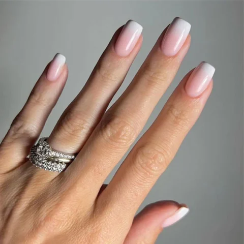 Classic French pink and white gradual change manicure short simple square press-on nails press on nails nail wholesale
