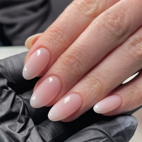 Pink and white gradual change wearable nail piece minimalist detachable nail art short almond repeatable wearable nail art wholesale