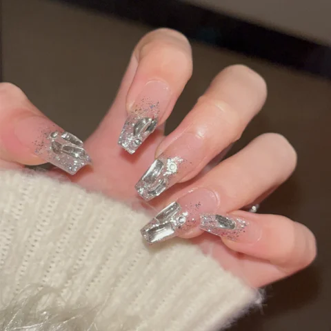 Full diamond flash medium and long spring and summer manicure detachable Handmade manicure bridal manicure