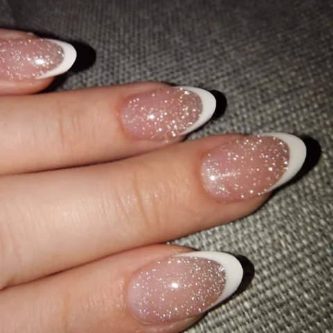 Simple classic French white edge short oval press-on nails glitter nail art tablets hot-selling fake nail wholesale